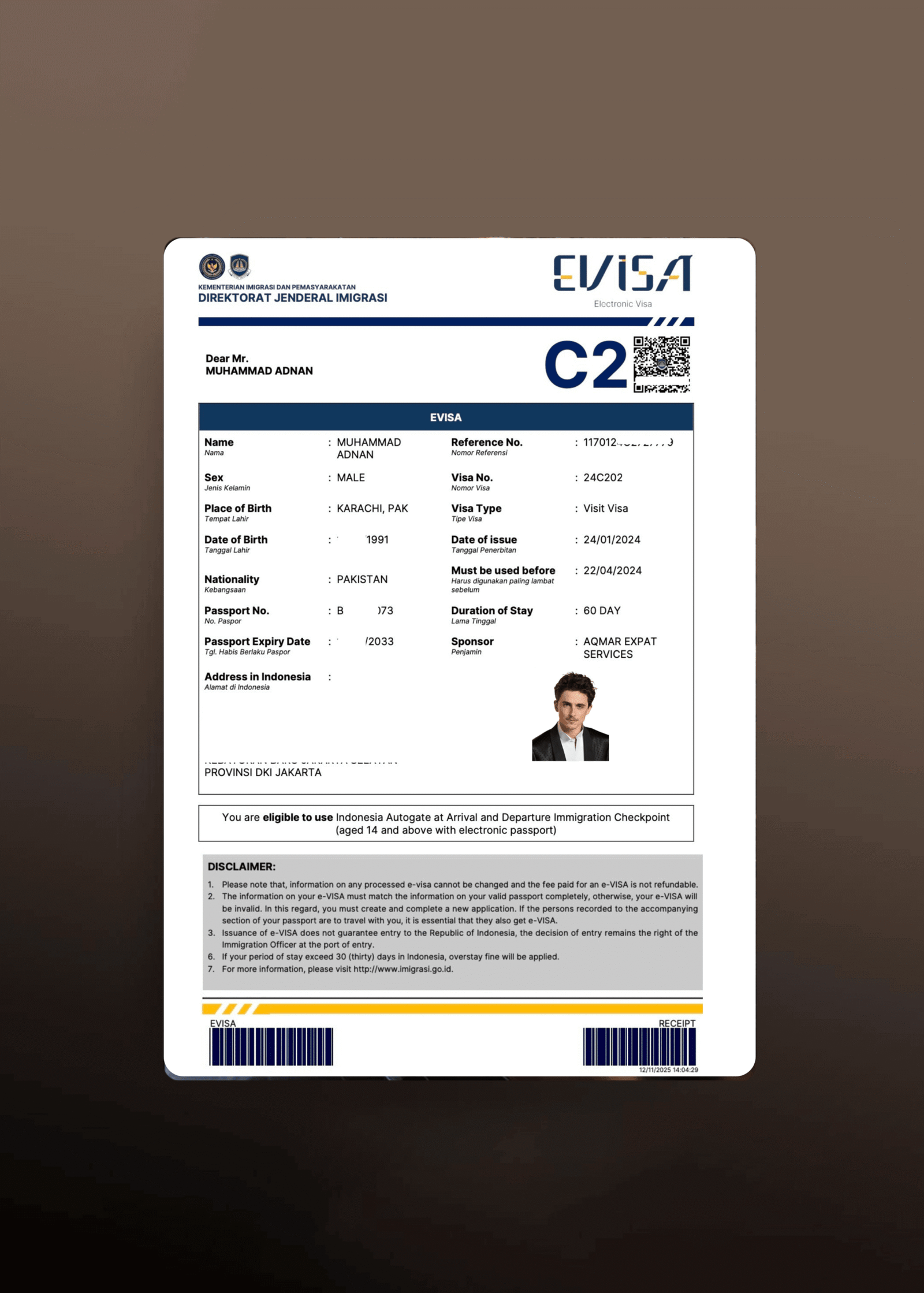 C2 Indonesia Single Entry Business Visa-60 Days